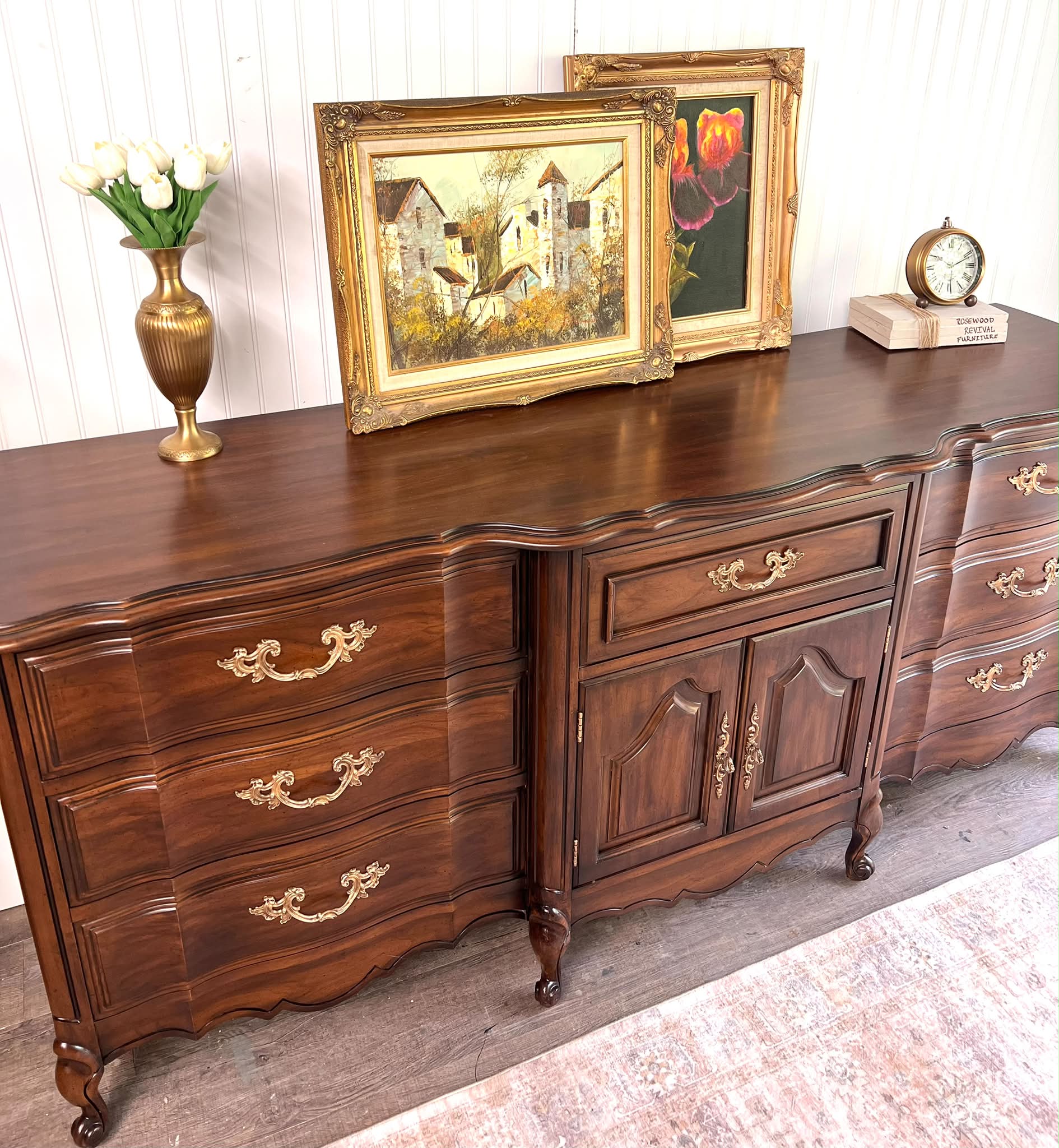 dark wood and gold dresser with handles DIY before after Fall Wedding