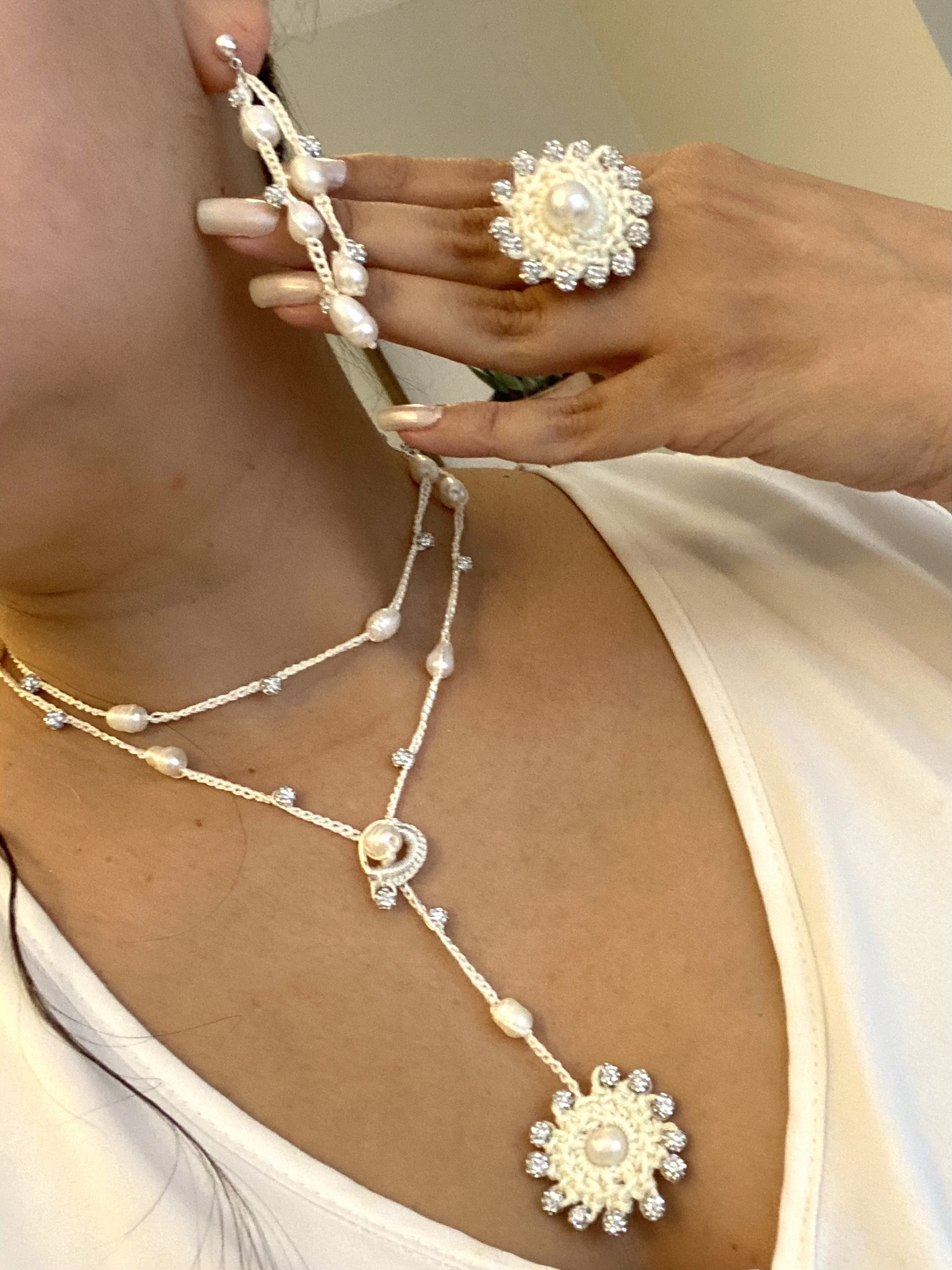 14K Solid Gold Pearl Station Necklace for Women 6-6.5mm Freshwater Cultured Pearl Real Natural 18 20 Necklaces Fine Jewelry Gifts for Mother Wife (14k yellow gold-20 Inches