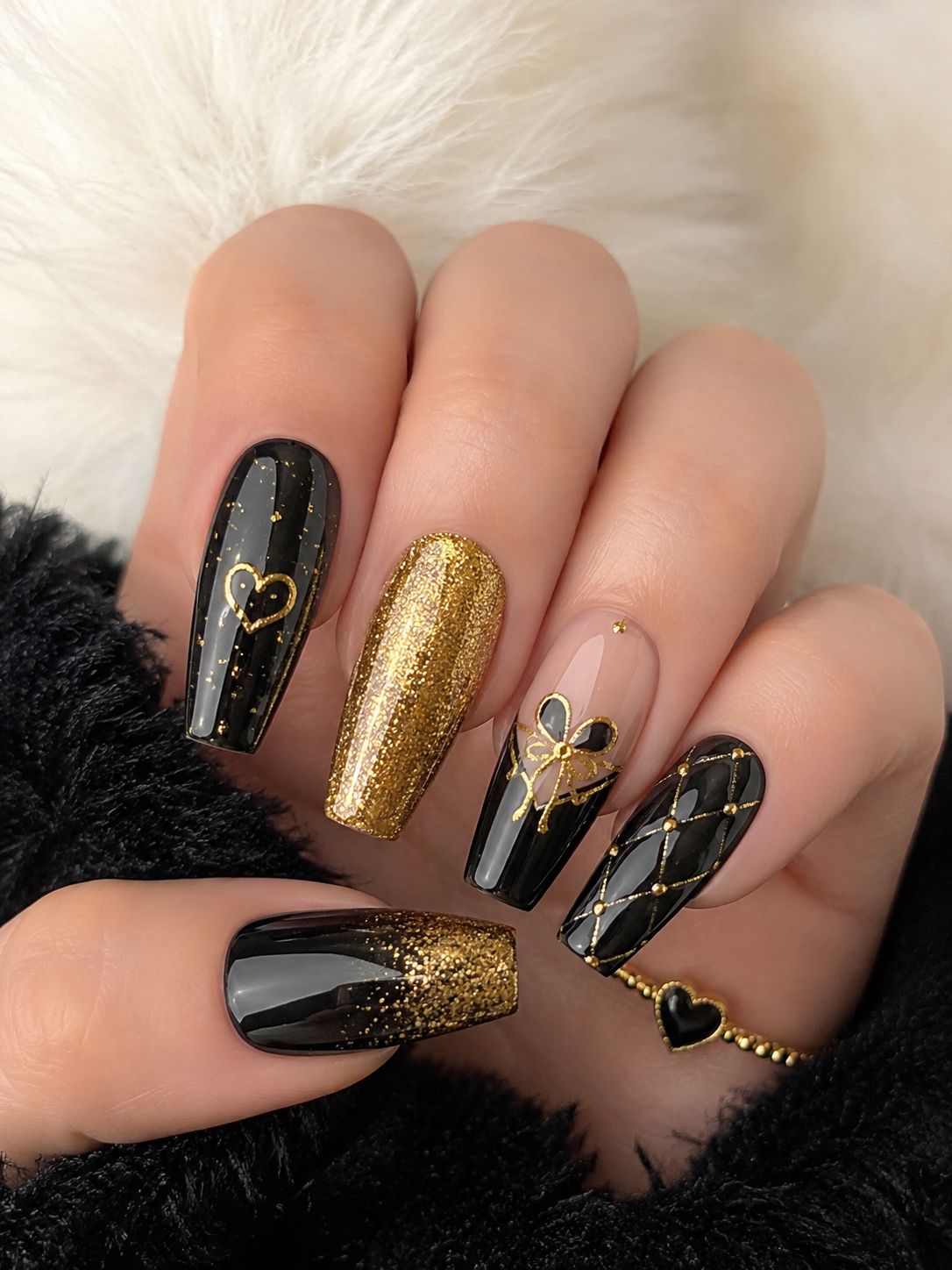 nail color for black and gold dress combination Boutique Dresses