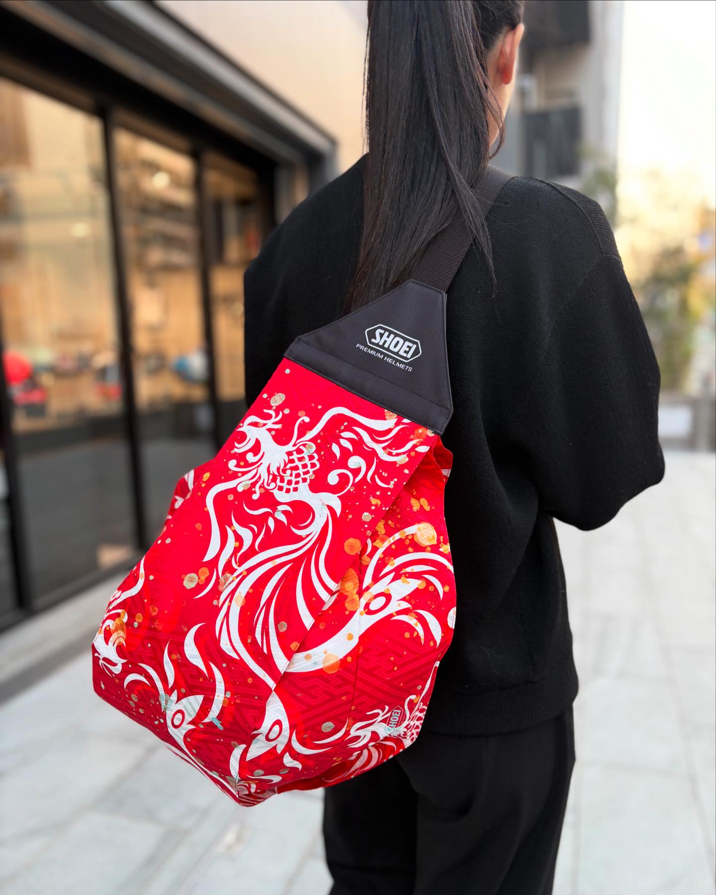バイク 印染工房スギシタxSHOEI ヘルメットバッグ RED(鳳凰)