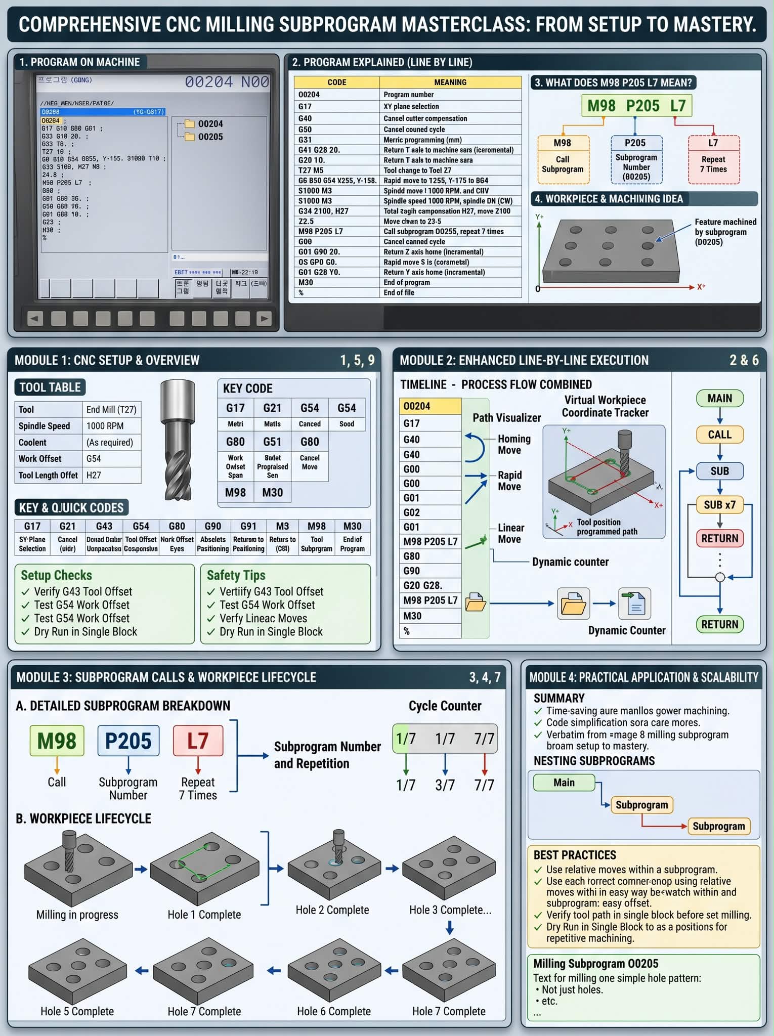 What is the CNC milling program for a bolt hole circle using G-code?