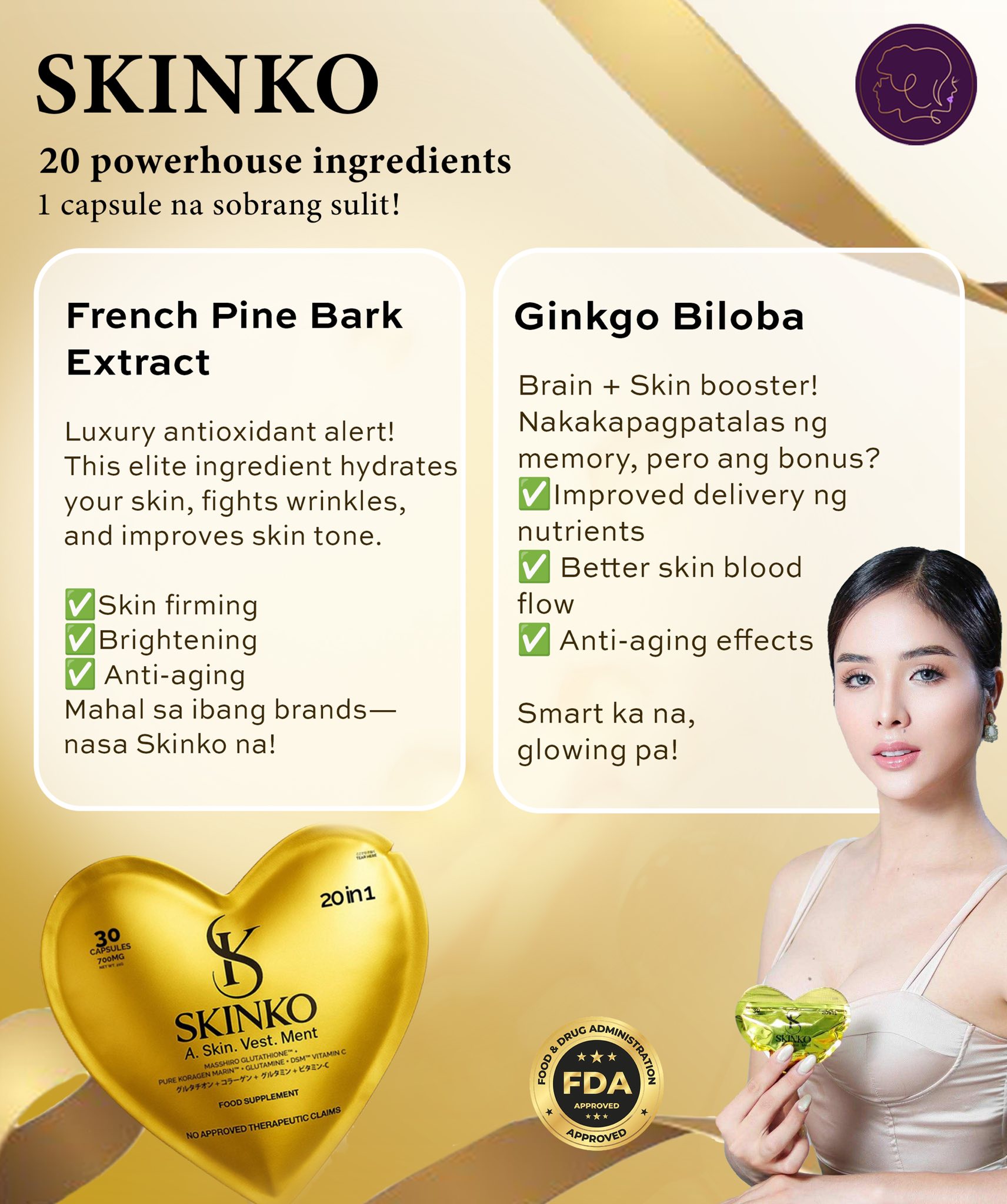 Check the full list below ⬇️ and see what makes Skinko different.💛 Kompletong listahan ng ingredients at benefits ng Skinko Glowta, andito na! 🌿💊 Alamin kung bakit ito ang choice ng mga