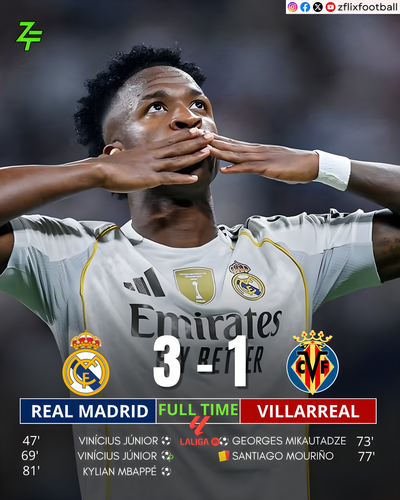 ZflixFootball - 🔵 Real Madrid 3-1 Villarreal 🔴 (La Liga... | Facebook