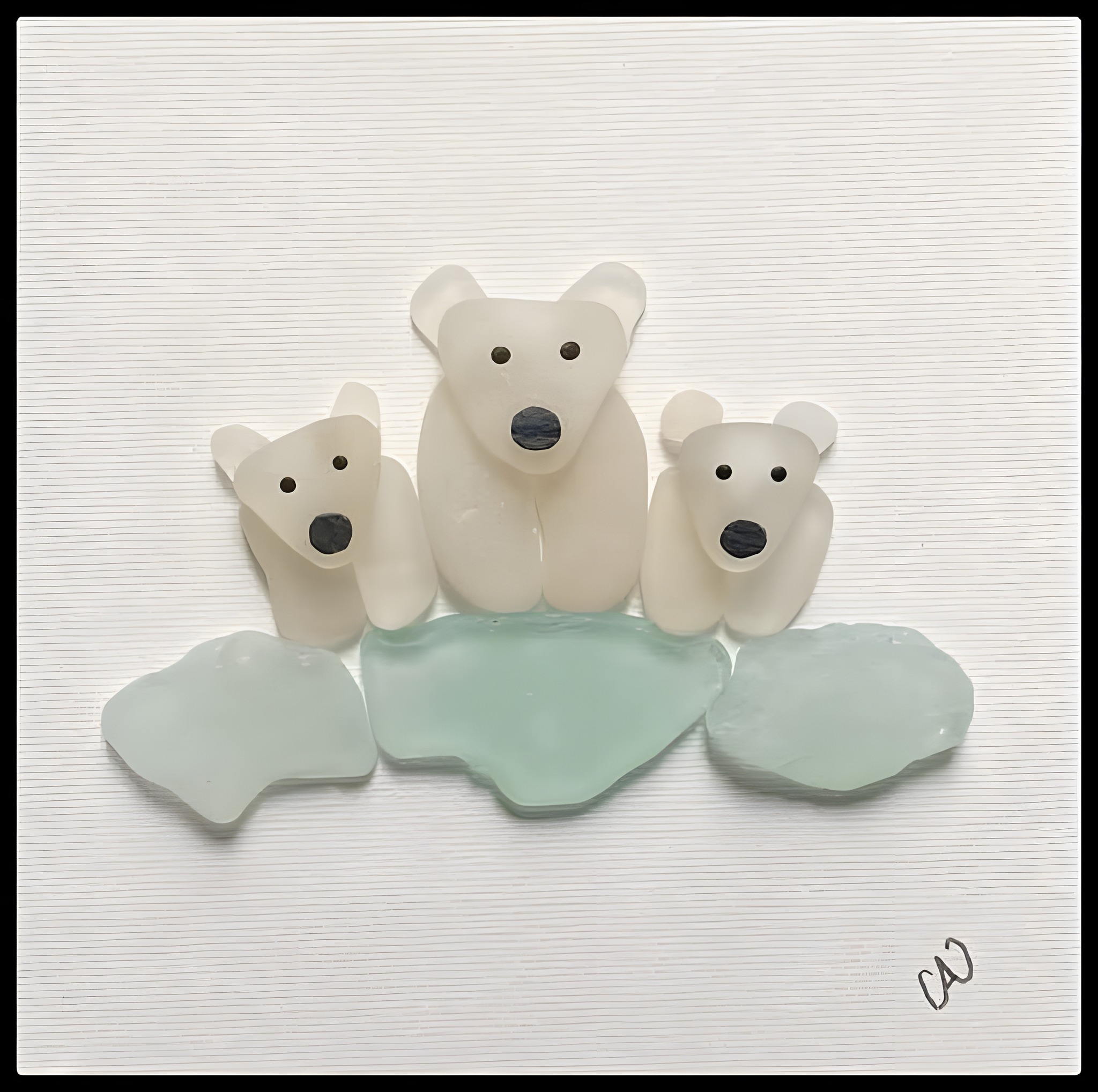 A polar bear family crafted from sea glass! ❄️ #SeaGlassArt