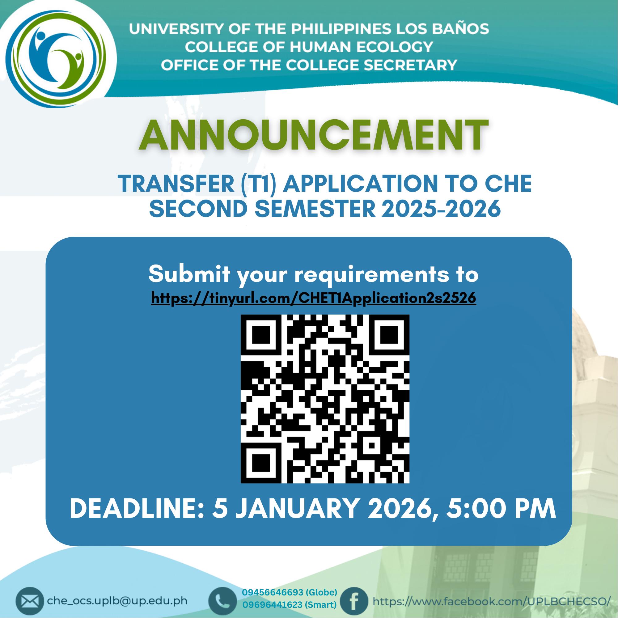 CHE - 📣 ANNOUNCEMENT📣 APPLICATIONS FOR T1 (Transfer from other UP CU ...