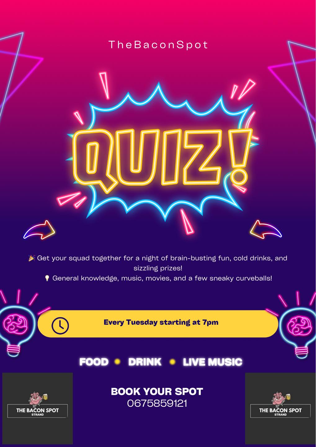 The Bacon - 🧠🔥 QUIZ NIGHT FEVER at The Bacon Spot! 🔥🧠 Think you’re the ...