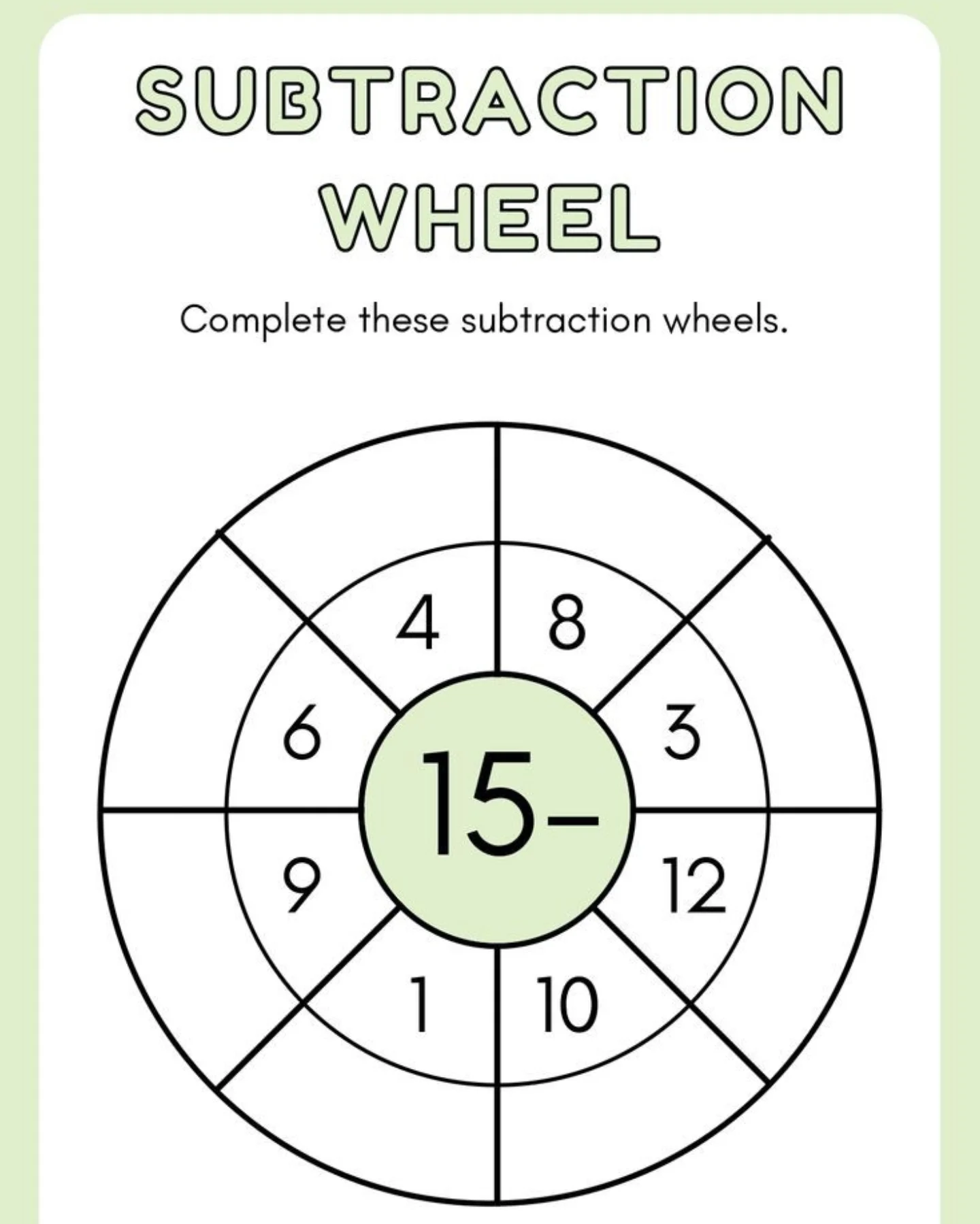 Subtraction wheel... - Alpha kids :worksheets and activities | Facebook