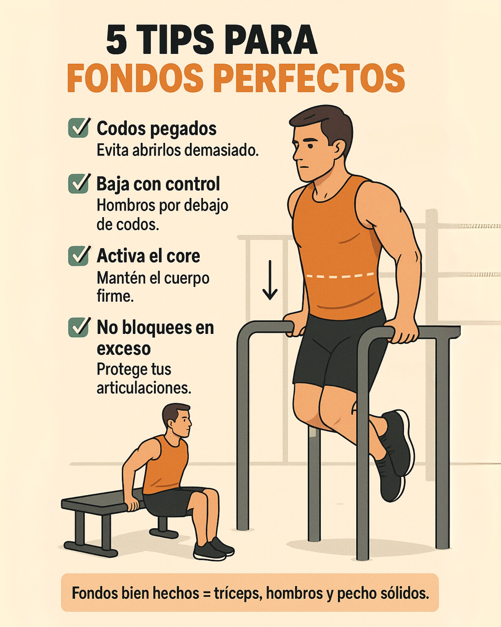 Los fondos en paralelas (dips) son uno de los mejores ejercicios