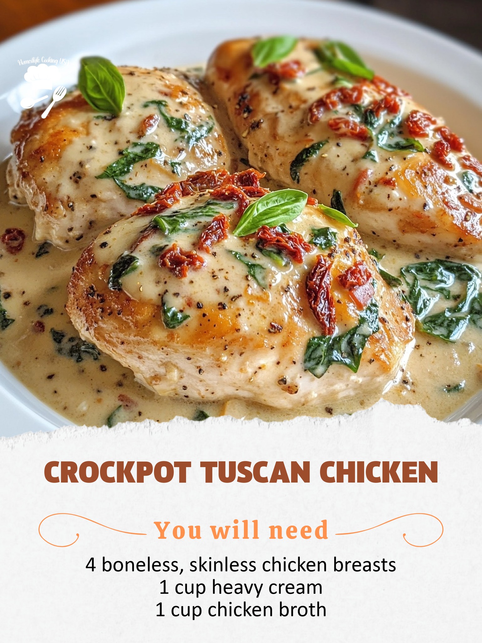 Homestyle - Crockpot Tuscan Chicken Creamy Tuscan Chicken with Spinach ...