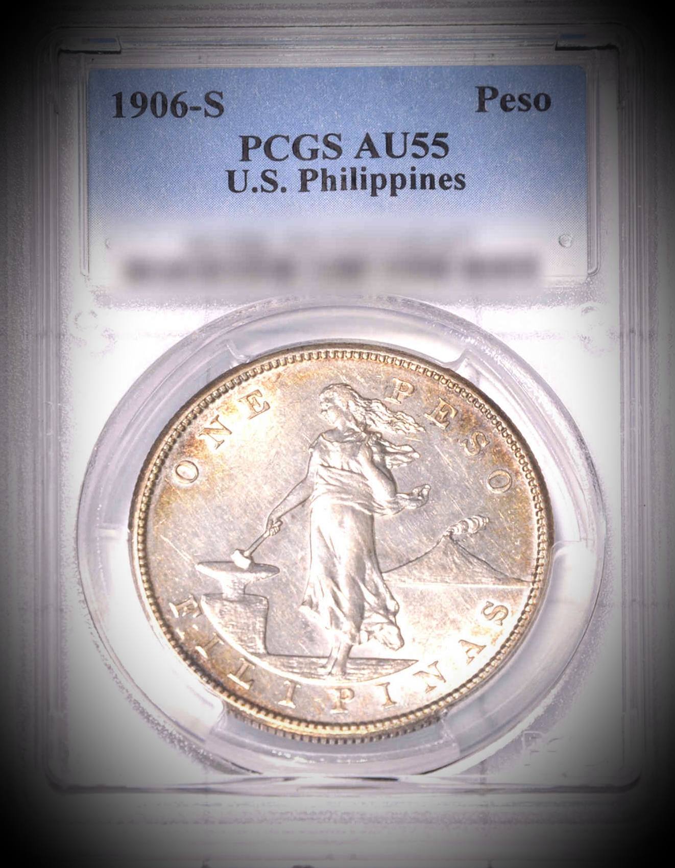 Extremely rare 1906-S US-Philippines 1 Peso, PCGS AU-55📣 Estimate