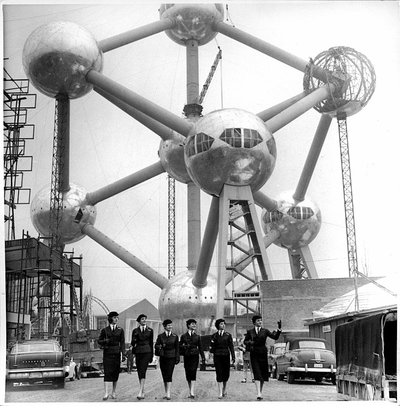 he Atomium, nearing its final stages of construction for Expo 58