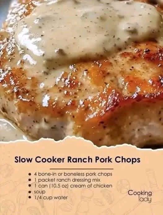 Easy slow cooker pork chops with cream of chicken soup and ranch mix
