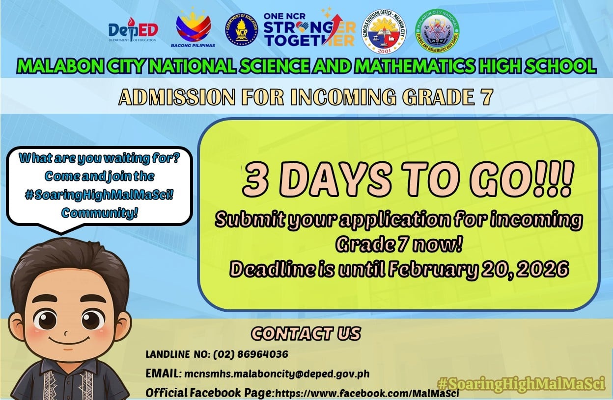 ⏳ ONLY 3 DAYS LEFT! Malabon City National Science and Mathematics High ...