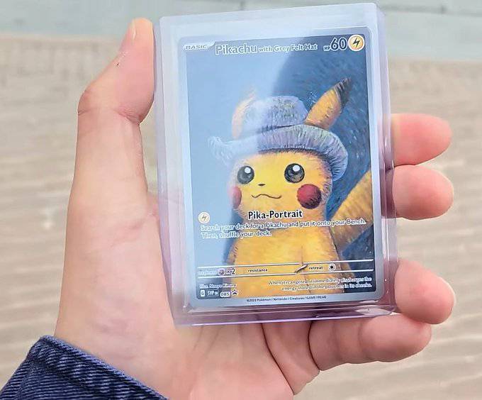 pokemon center van gogh pikachu card Pokmon Museum 6-Card Sleeve Set Gray Felt Hat  AARC Hobbies Van Gogh Museum Pikachu with