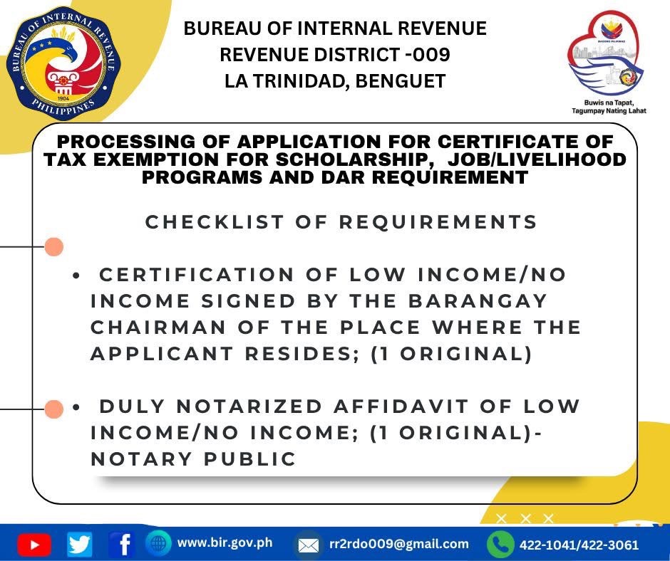Barangay - BIR District Office Benguet: TAX EXEMPTION RQUIREMENT‼️ ...