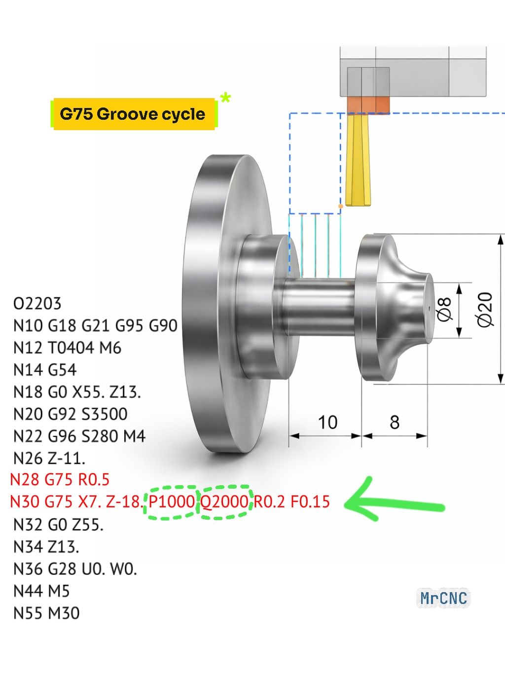 what's the tool width? From the program. P - depth of each peck in