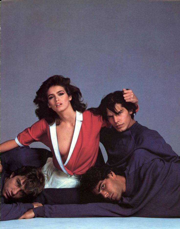 Gia Carangi and male models in Gianni Versace's 1980 collection by