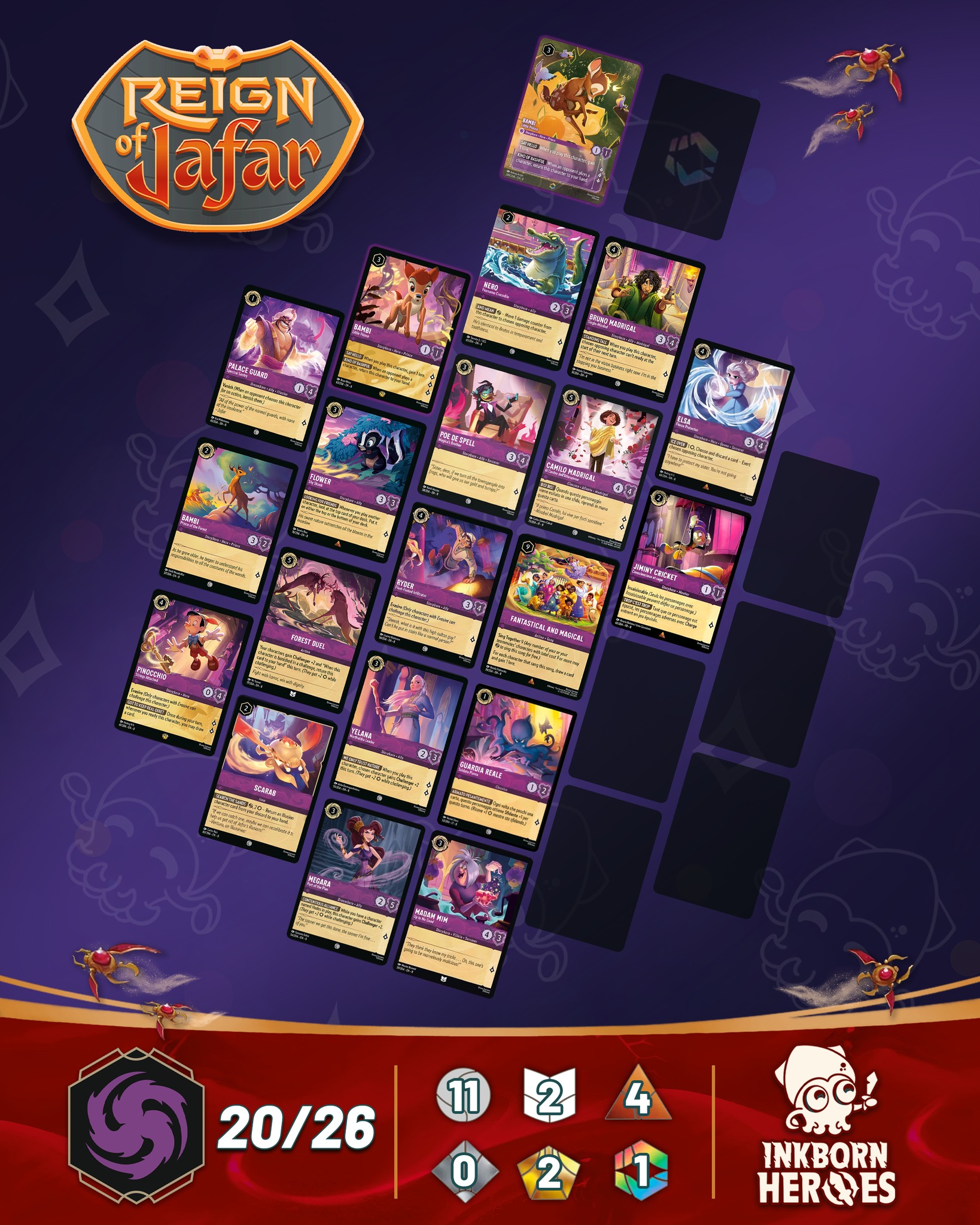 lorcana reign of jafar starter deck list - transforming it into his menacing fortress Ruby Steel Starter Deck Contents