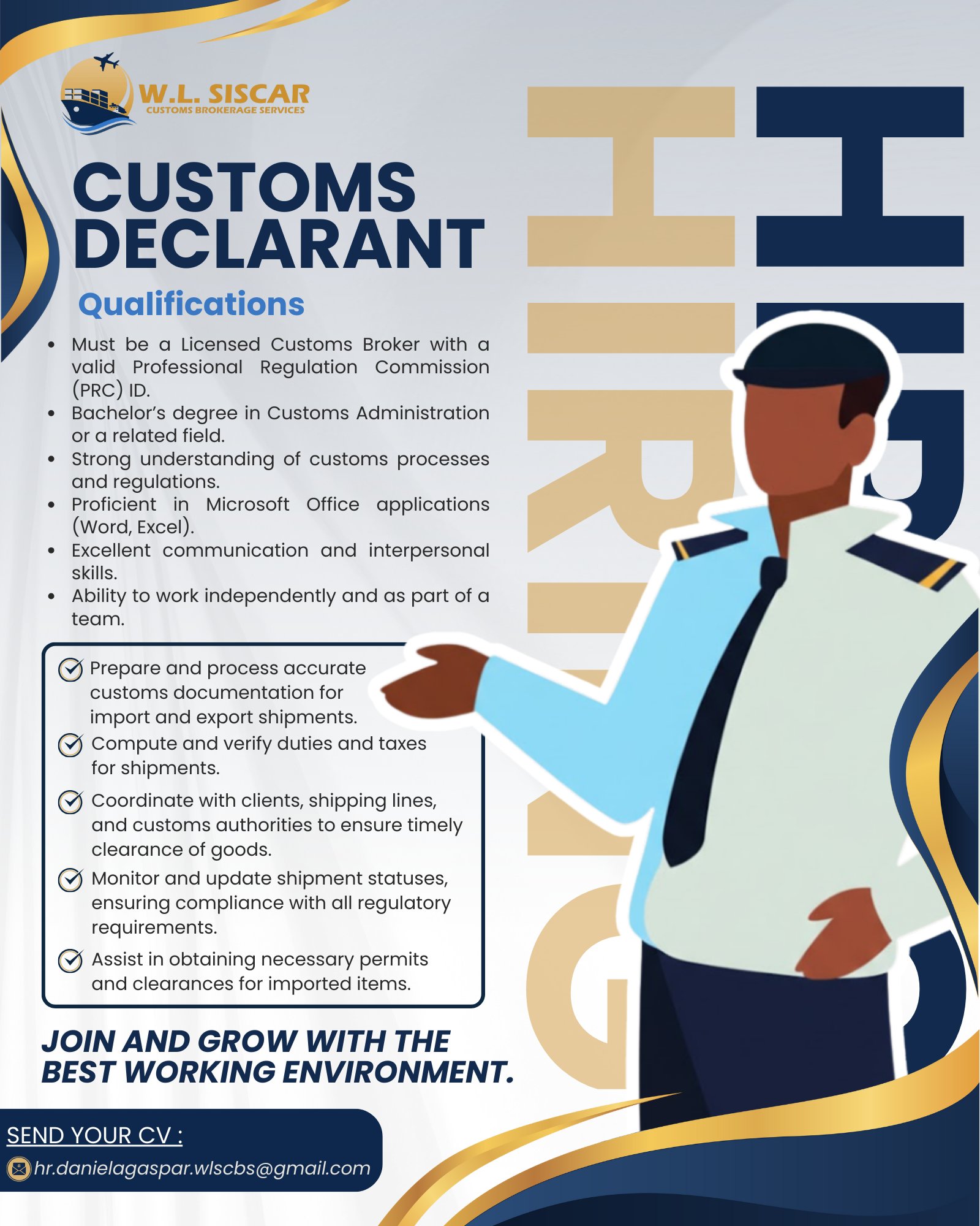 🚨 We’re Hiring! 🚨... - W.L. Siscar Customs Brokerage Services | Facebook