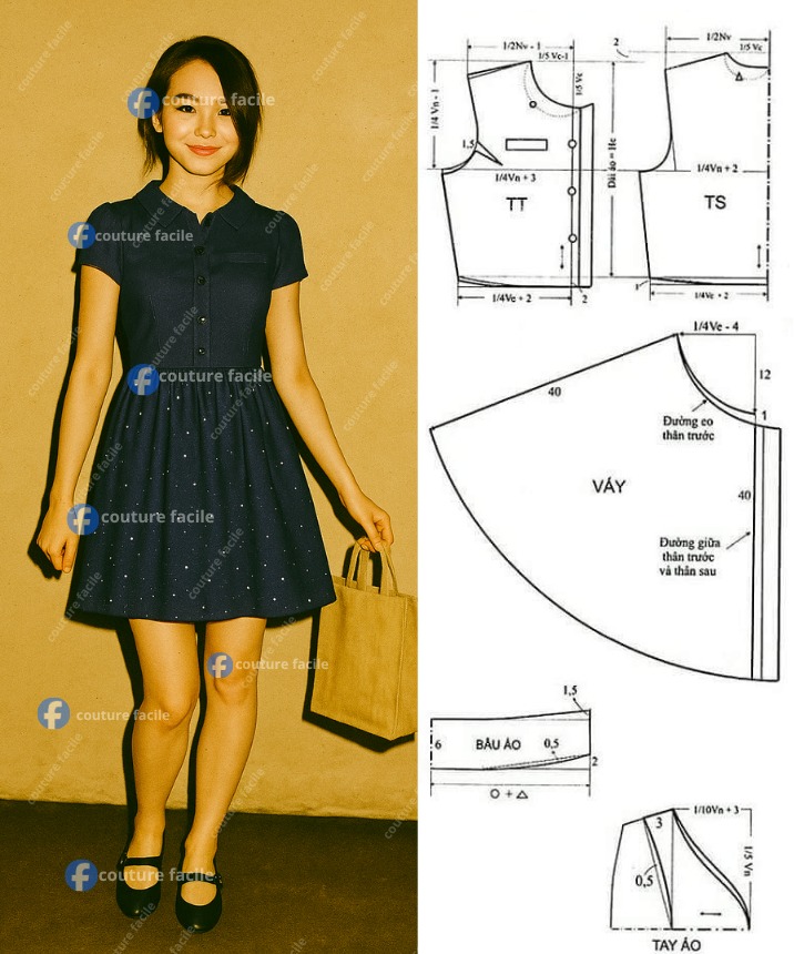 Patron De Couture Ancien - Chemise De Nuit évasée à Nouer, Taille 44 (petit écho) - Occasion, Pochette Abîmée Mais Contenu Complet