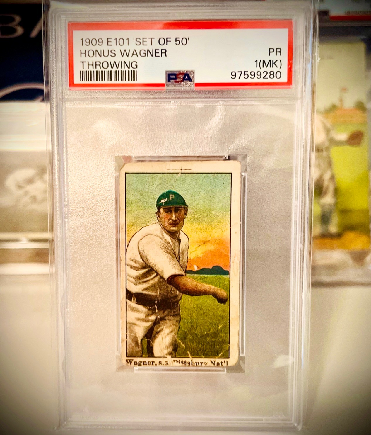 The card was originally sold in 1909. It shows Honus Wagner, who 