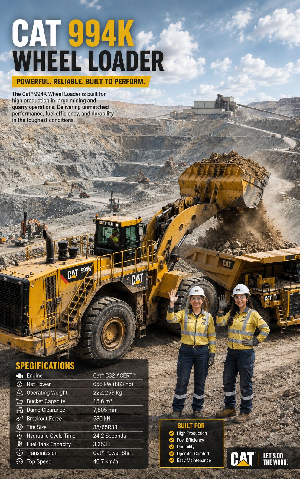 CAT 994K Wheel Loader specifications and mining capabilities