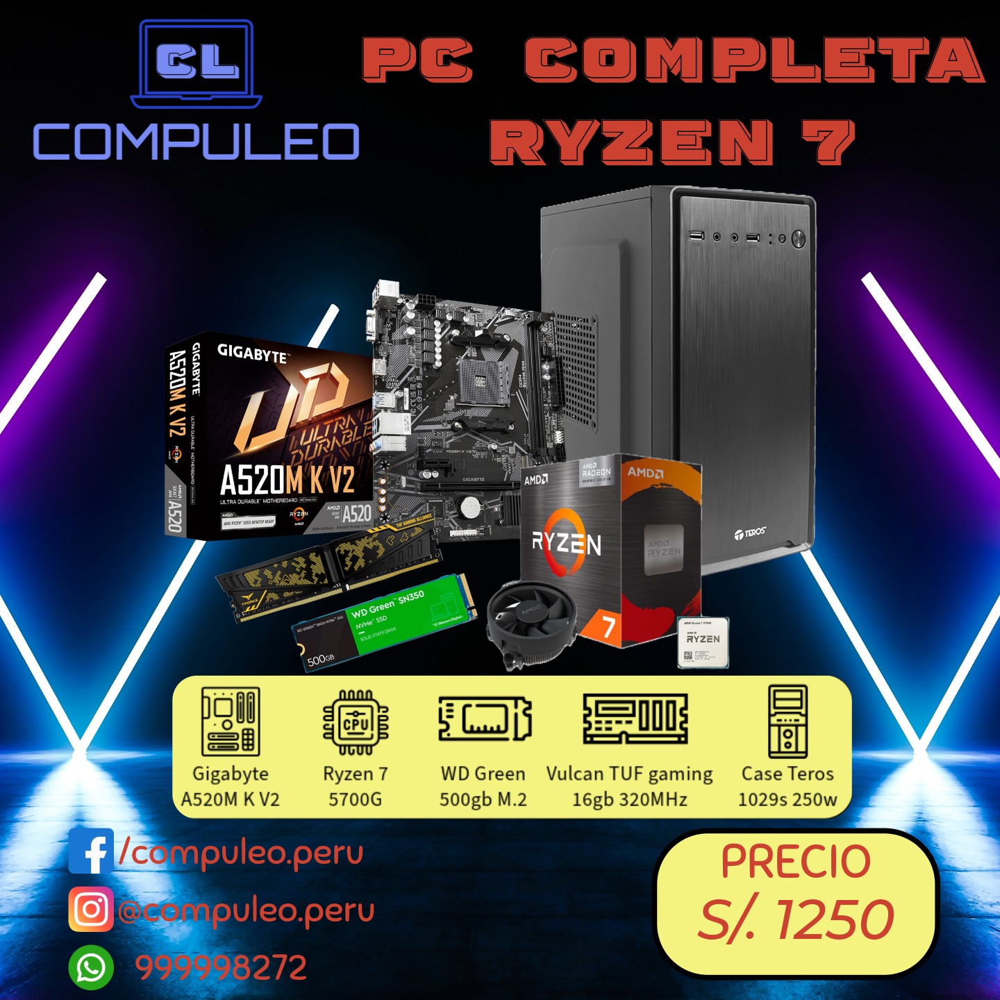 Compuleo - Combo Pc completa. Procesador: Ryzen 7 5700g Placa: Gigabyte ...