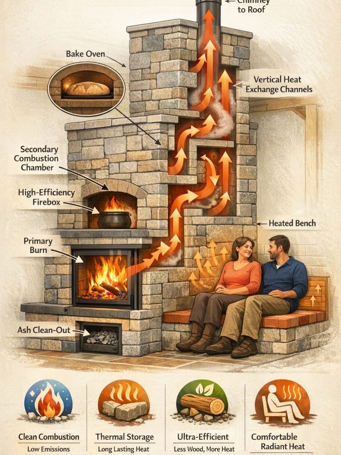 Masonry heater benefits and design for efficient wood burning