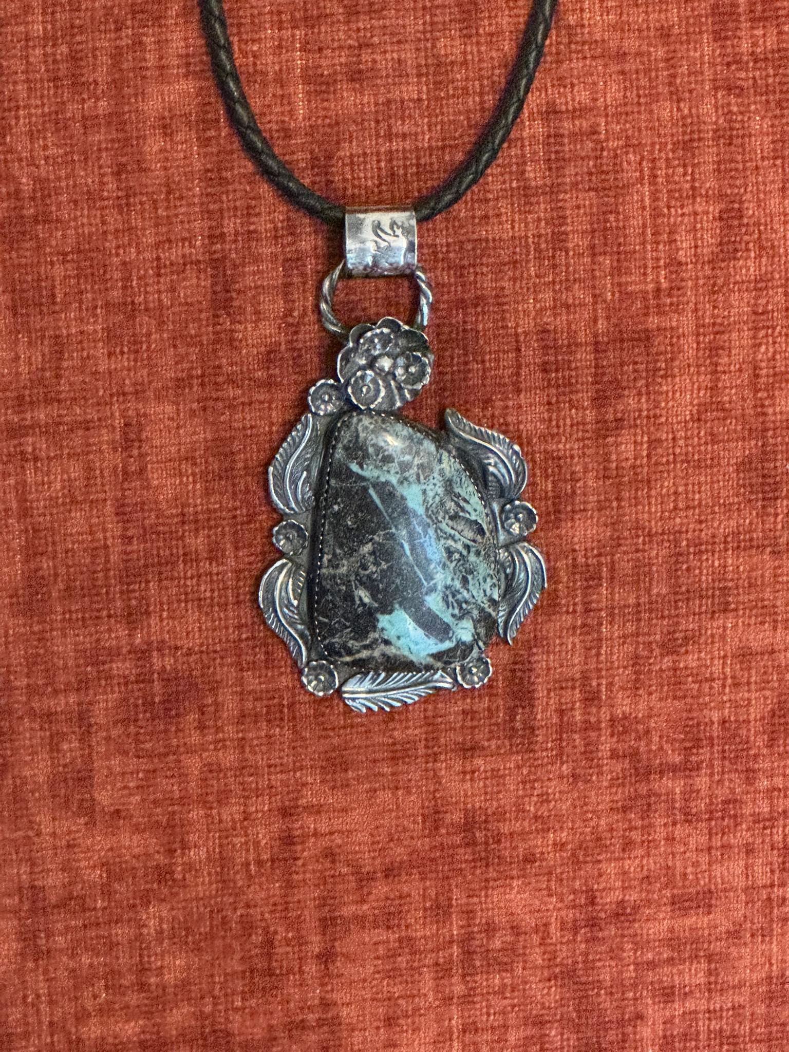 Custom black jack turquoise pendant by Christopher Thedeford