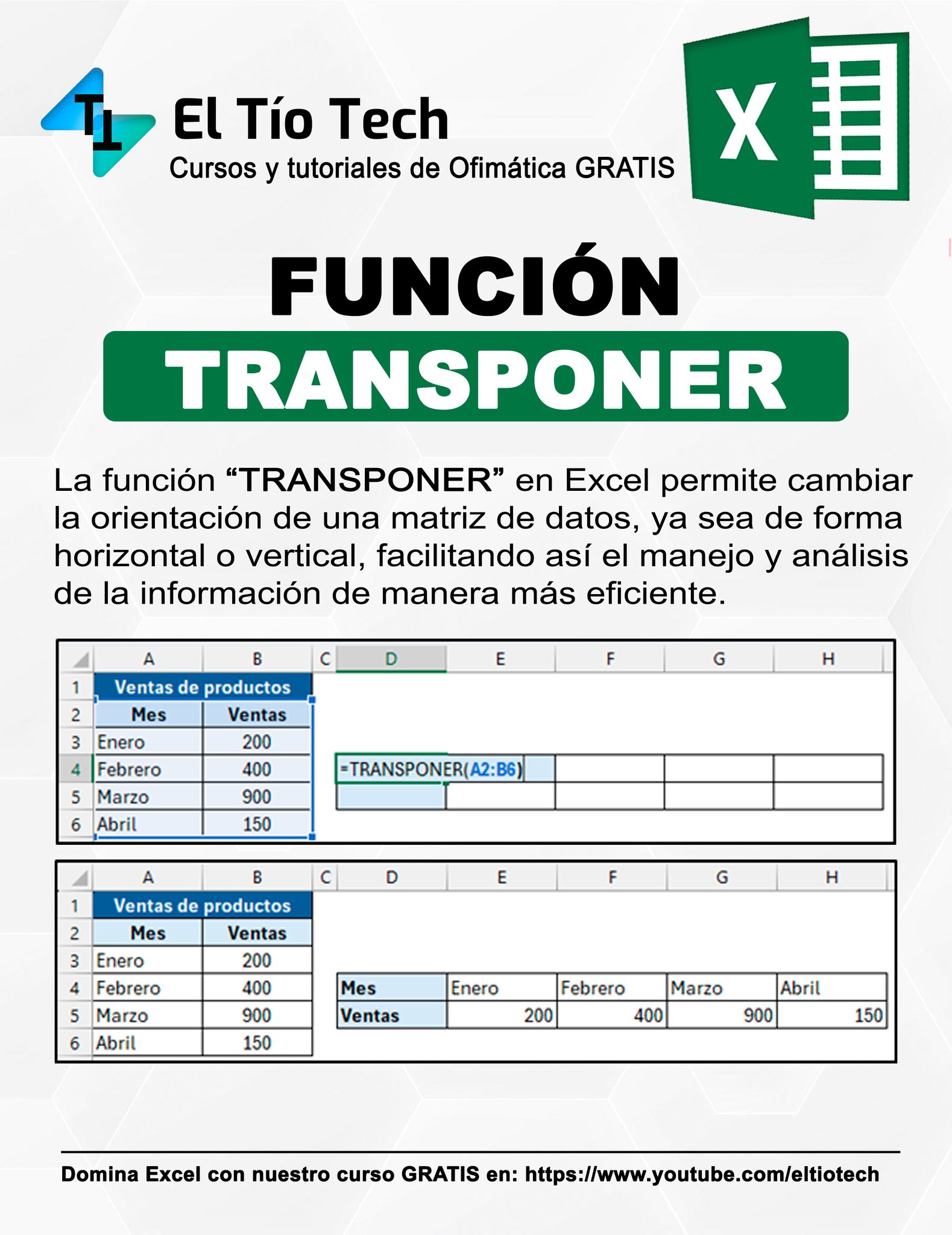 El - Función TRANSPONER en Excel 💻📊🔄 #ExcelTips #TrucosExcel # ...