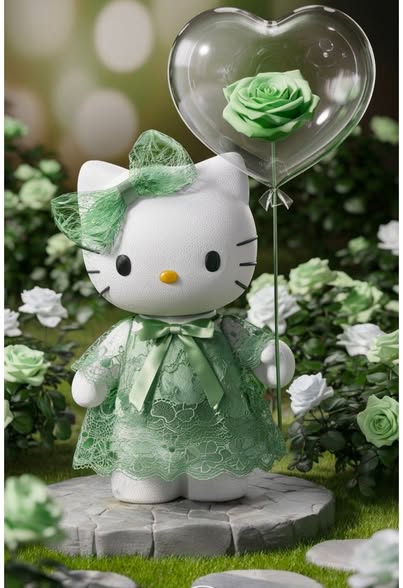 hello kitty green dress Happy St Patrick's Day from so adorable image with her 💚 umbrella ☔ with her green 👗 and clovers 💚🌳🍀 YOUNGER