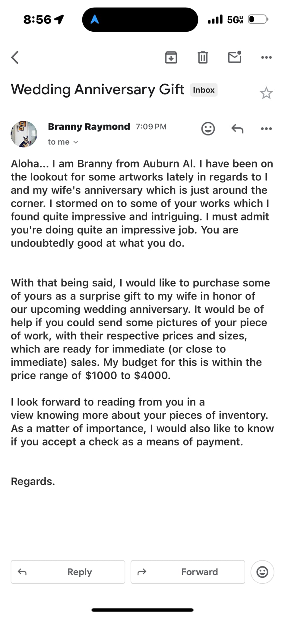 Scam Alert: Fake Art Purchase Inquiries