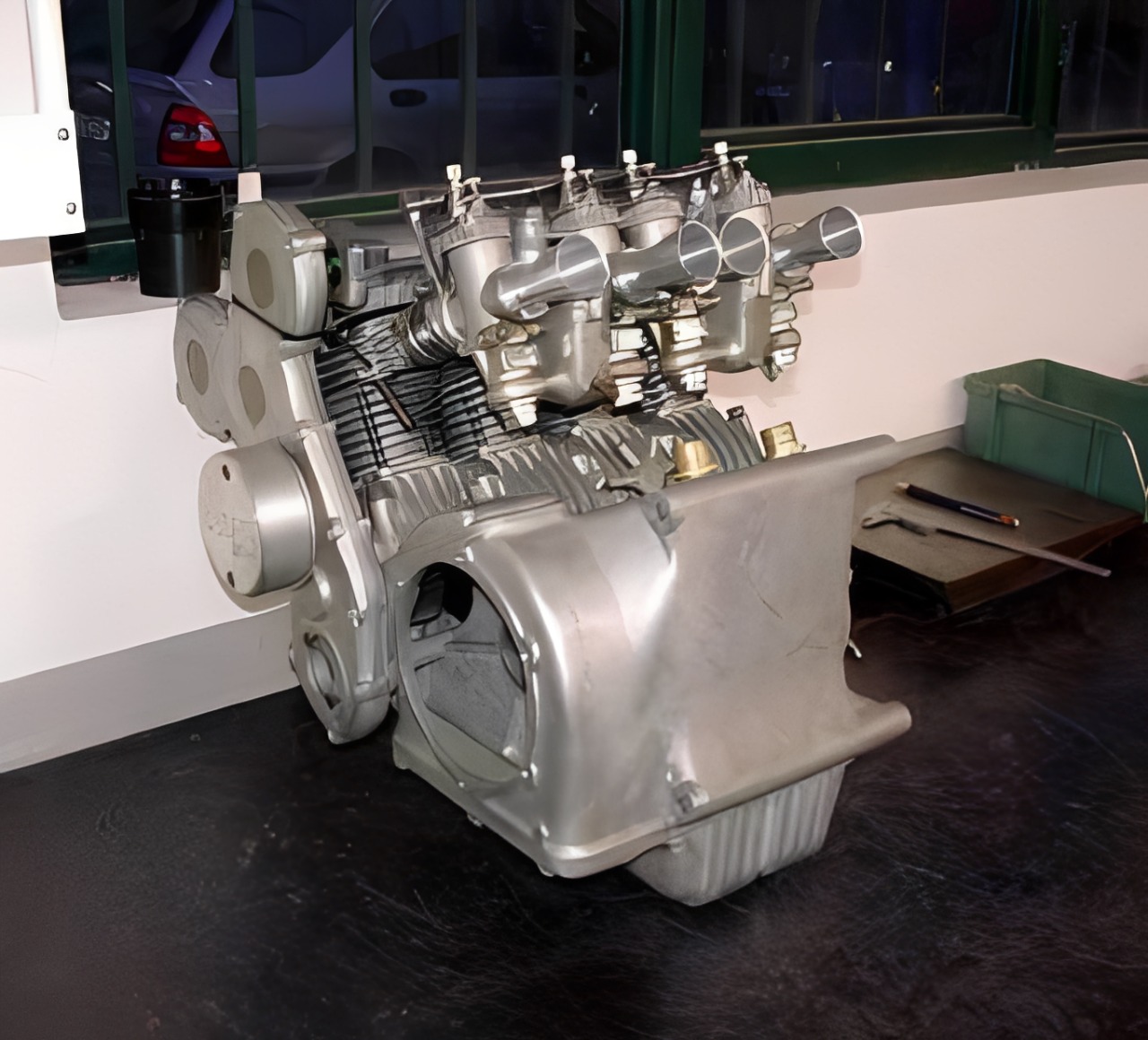 Here is a piston and rod from a 1966 Honda RC166 Four-Stroke DOHC