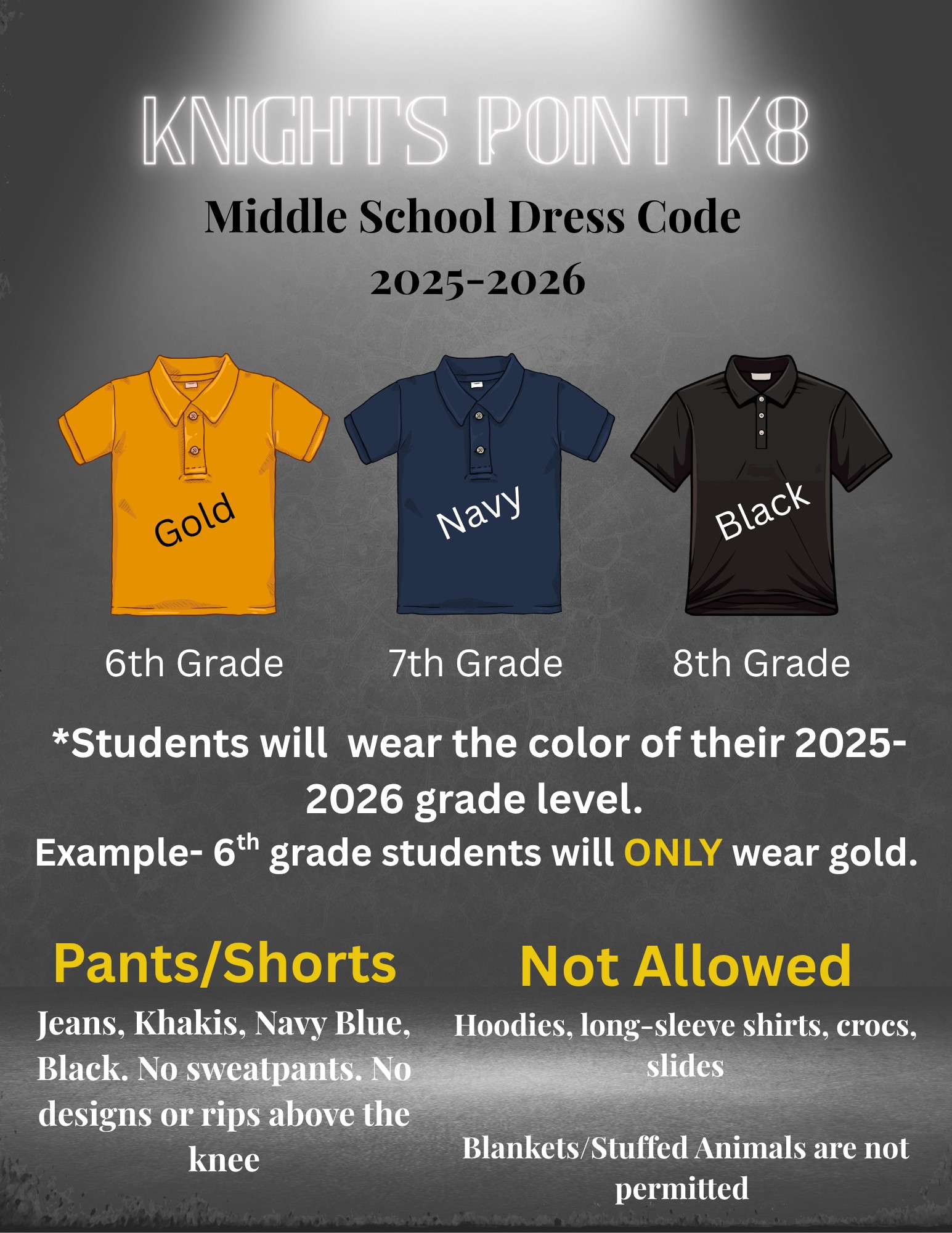 blue point dress code Knights K-8 updates 7th grade polo shirt color to workplace dress code