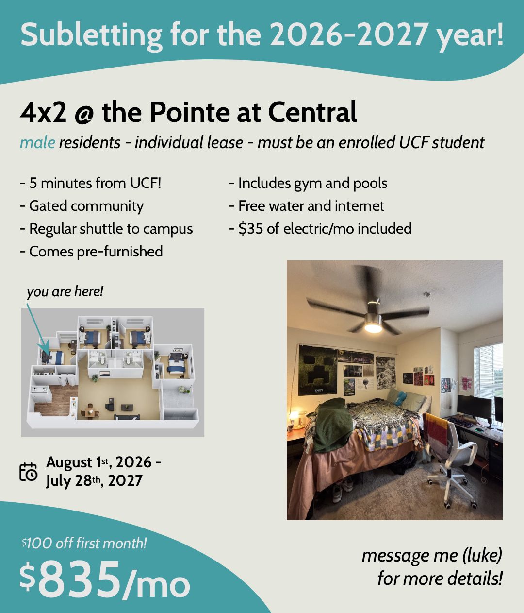UCF affiliated apartment for lease