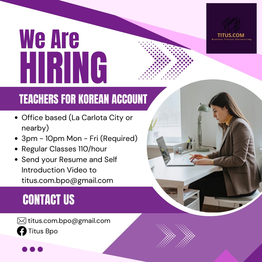 Titus BPO - TITUS BPO is now hiring ESL teachers for office based ...