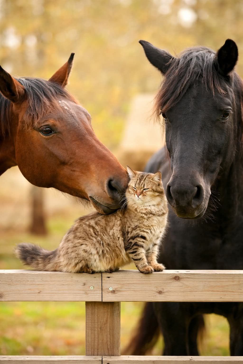 Horses and cats… somehow they just understand each other. 🐴🐱