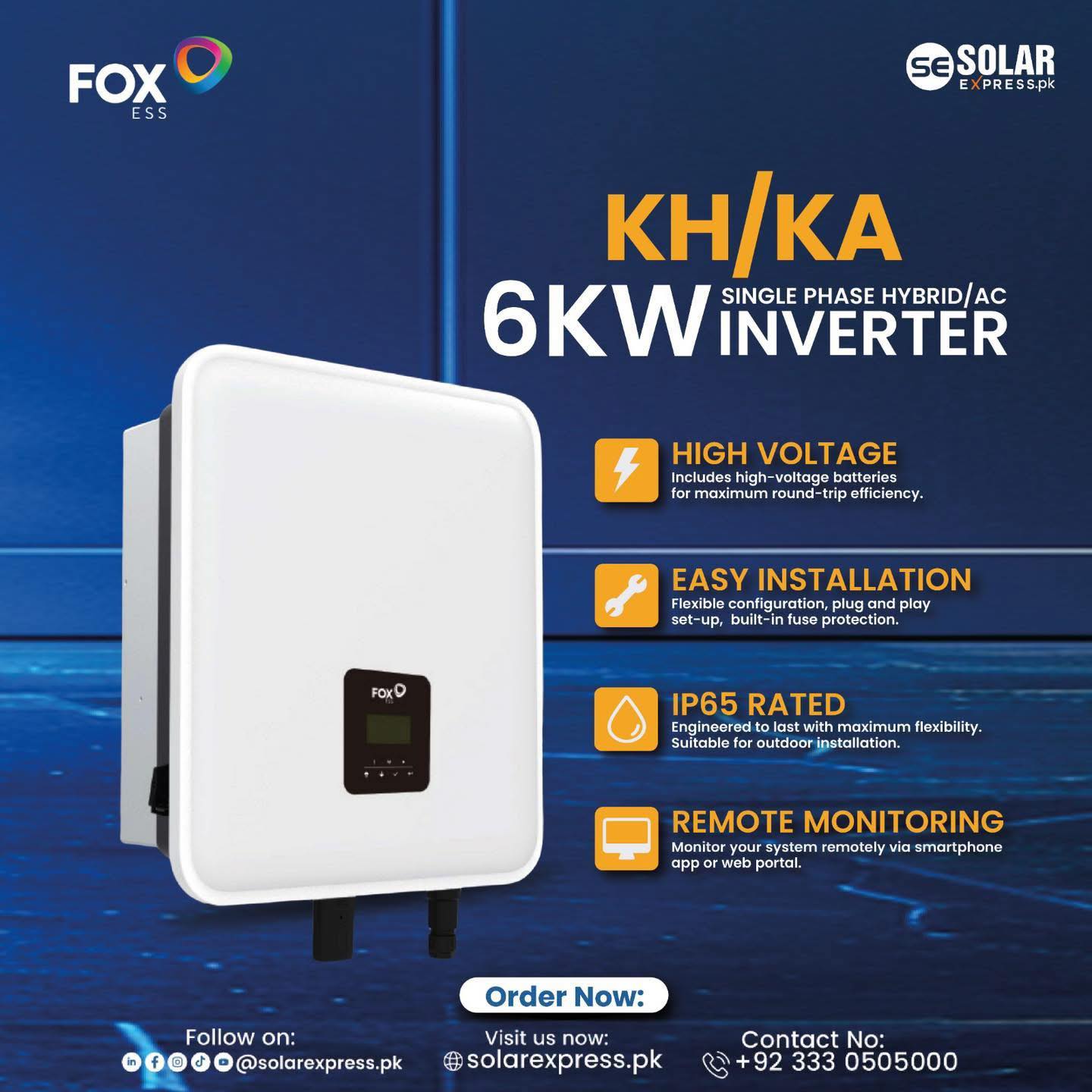The FOX ESS 6kW KH/KA Single-Phase Hybrid Inverter delivers