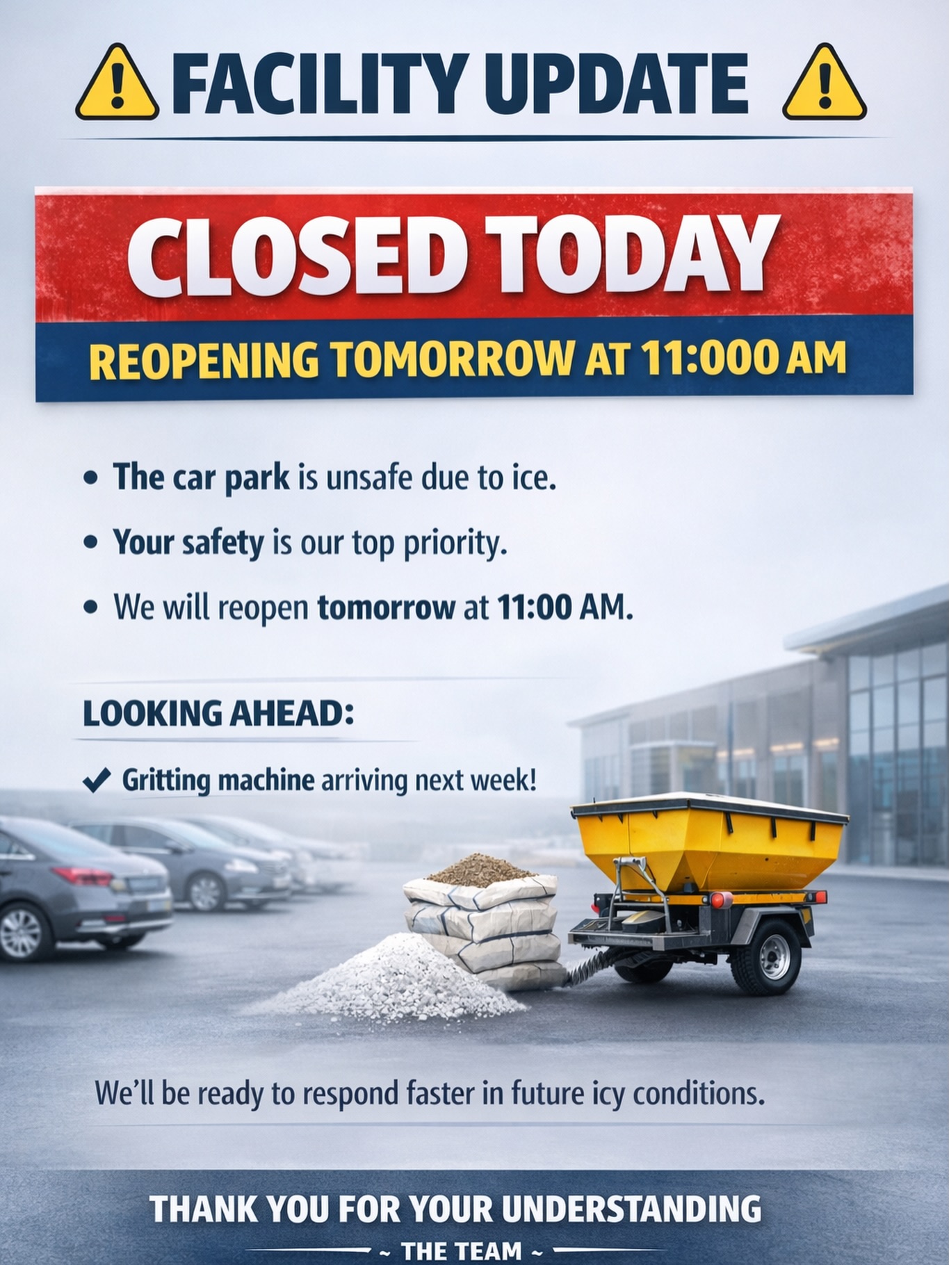 Future - ⚠️ Facility Update ⚠️ Due to ongoing ice in the car park and ...