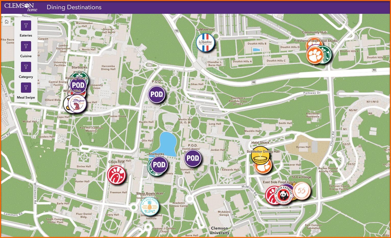 Clemson University Departments Map Clemson University Tigers College