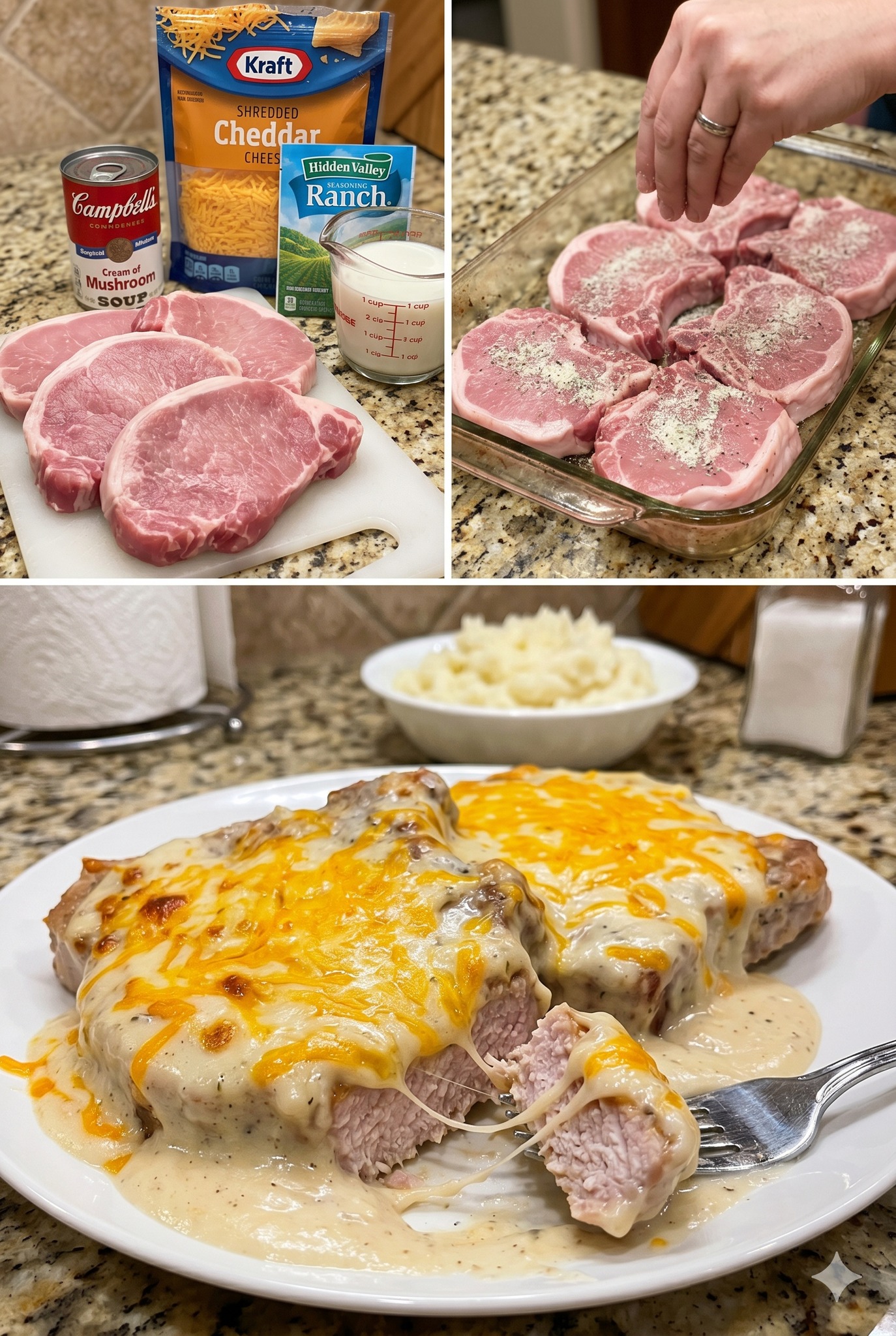 pork chops with ranch dressing and cream of mushroom soup Easy baked Colour:silver 10 comfortable, flattering Summer campaign:summer-served-US Egg noodles