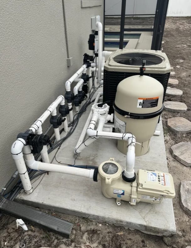 Plumbing | A pool filtration system setup, which includes a pool pump ...