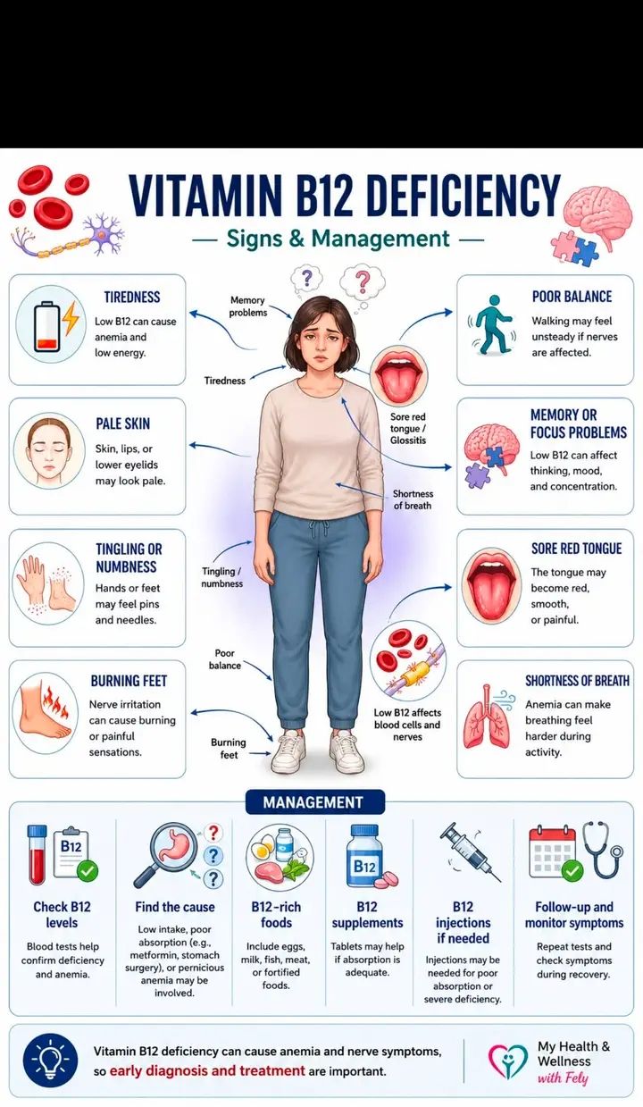 Vitamin B12 deficiency signs, symptoms and management