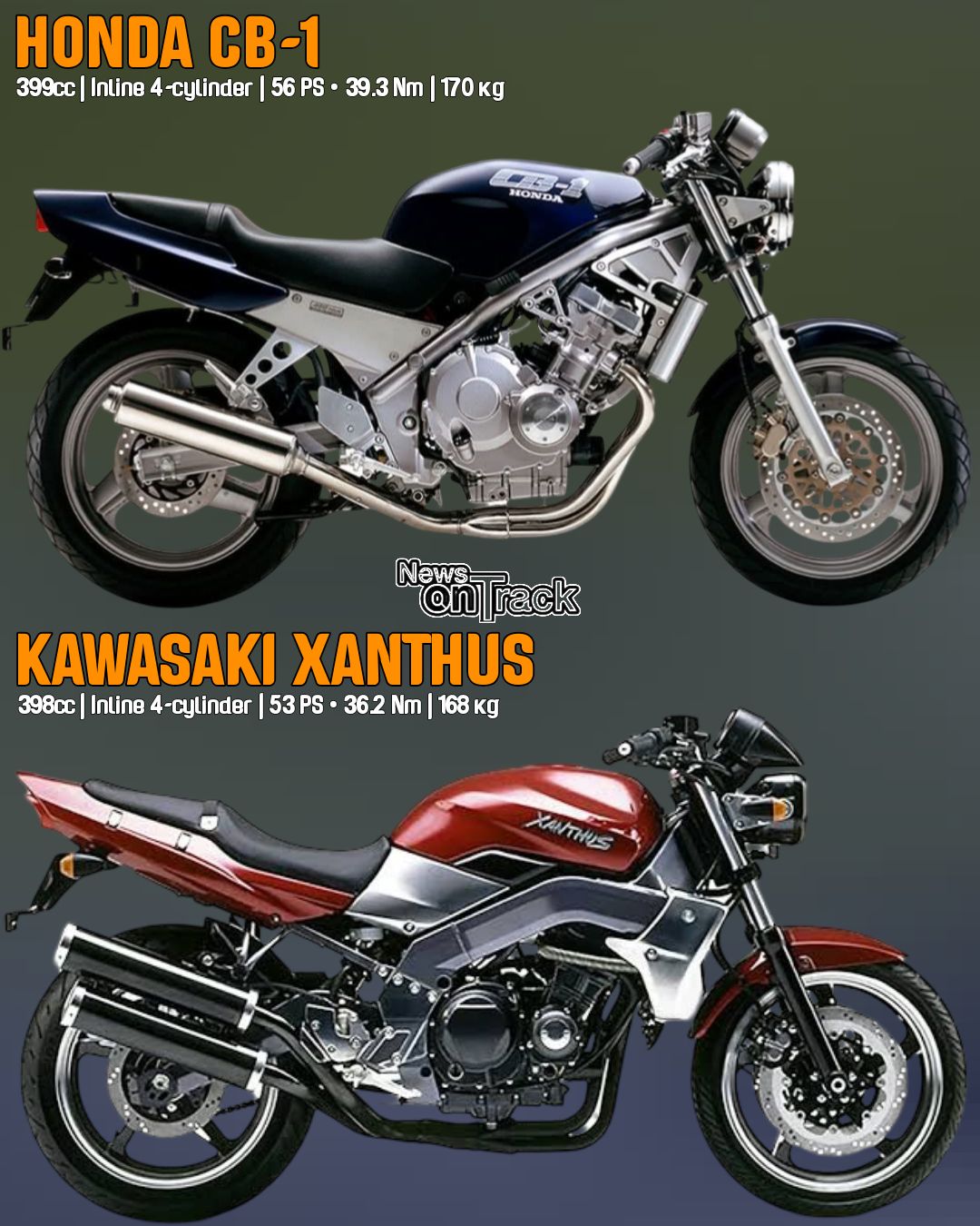 The Honda CB-1 (1989–1991) and Kawasaki Xanthus 400 (1992–1995