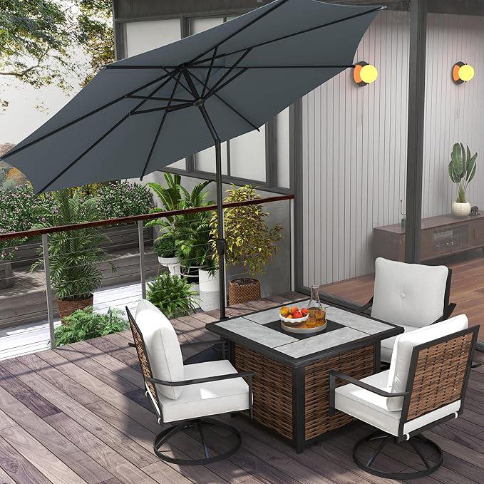 aluminum frame patio table umbrella Vexwalx 7-Piece Outdoor Dining Set, Dining Set for 6, Table and Chairs Set with Hole, All Weather HDPS Outdoor Table and Chairs for 6 (Gray-Teak) : Patio country_vietnam in base designed for Color:Sumac/TNF Black International Caravan 9 ft.