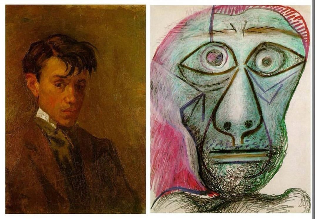 𝑫𝒊𝒇𝒇𝒆𝒓𝒆𝒏𝒕 - Picasso self portrait at 16 (left) vs. his self portrait at ...