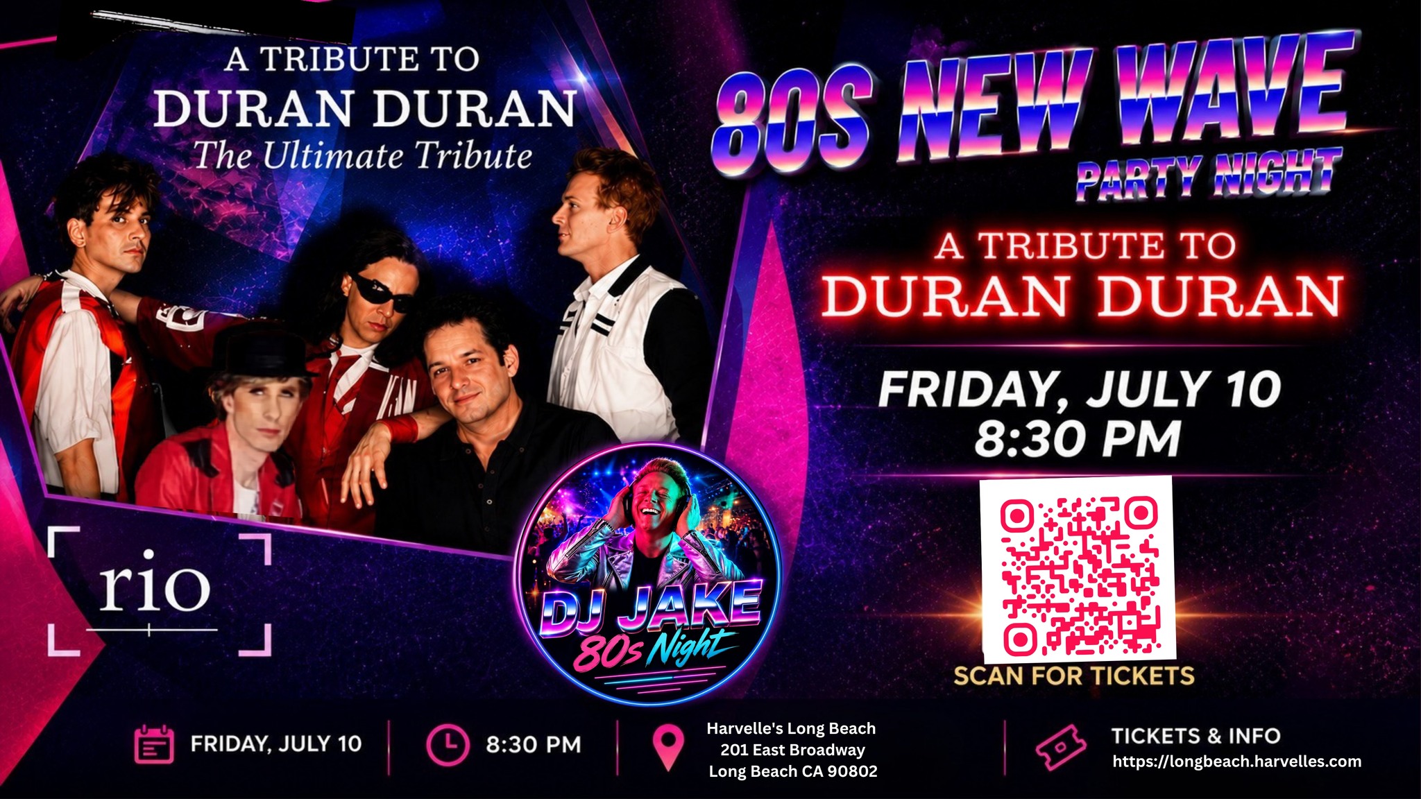 Next month! Rio: A Tribute to Duran Duran returns to Harvelle's Long Beach on Friday, July 10th with our own front man DJ Jake doing double duty as DJ! Get your tickets
