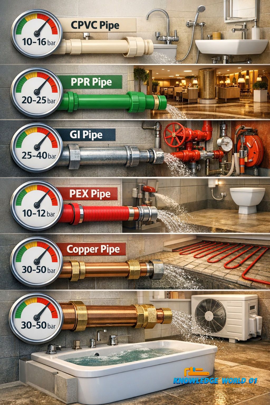 knowledge - Types of Plumbing Pipes & Their Pressure Capacity (Bar ...