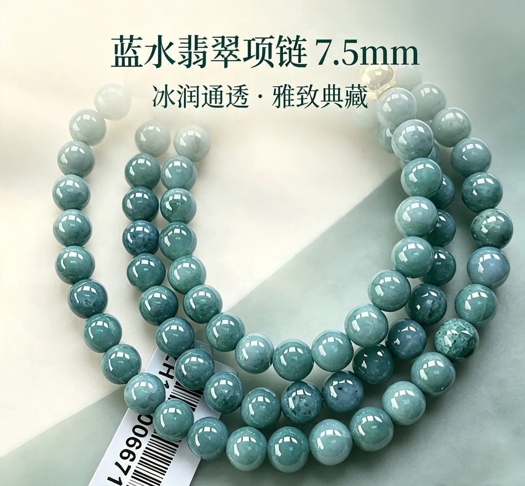 ✨ Y43 蓝水翡翠项链7.5mm · 冰润通透· 雅致典藏💎 预售特惠RM178