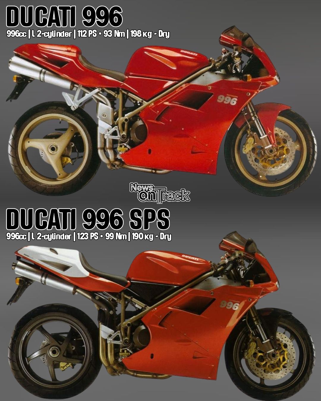 While the standard Ducati 996 (produced from 1999 to 2002) is a